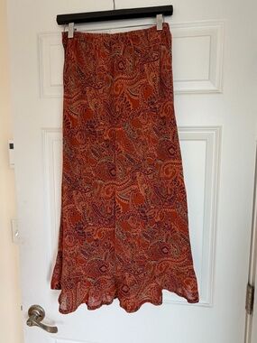 Salaam Paisley Maxi Skirt - Rust orange brown green medium/large